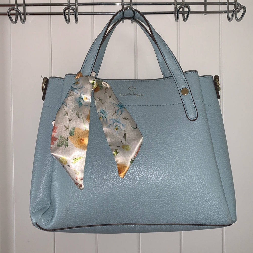 EUC Nanette Lepore Light Blue Handbag w/Crossbody Strap/Twilly